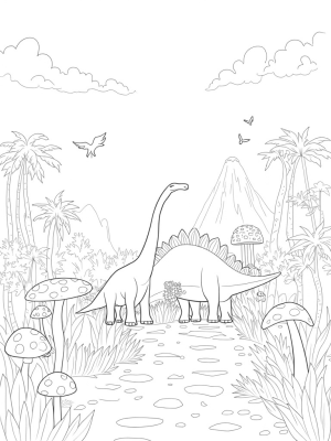 Brontosaurus and Stegosaurus in a Prehistoric Jungle