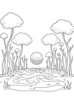 Boba Tea Forest with Giant Cups and Tapioca Pearls