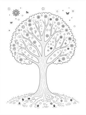 Four Seasons Tree with Colorful Details