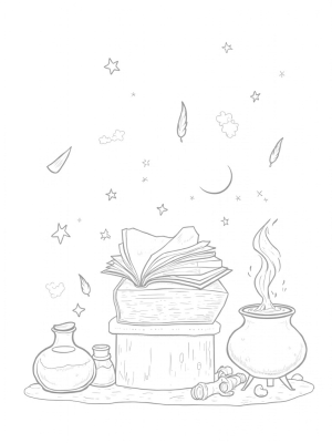 Ancient Spellbook and Bubbling Cauldron