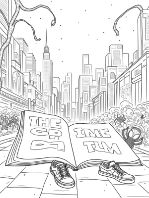 Twilight City Skyline with Spider Webs and Comic Book Page