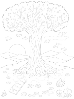 Tree of Life with Serene River and Doves