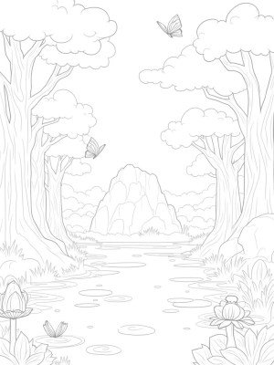 Serene Forest Glade with Winding River and Sleeping Giant