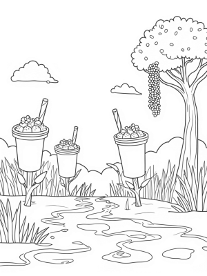 Oversized Boba Cups in a Whimsical Tea Garden