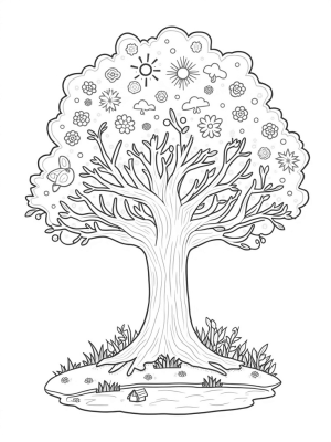 Four Seasons Tree with Spring, Summer, Autumn, and Winter Canopies