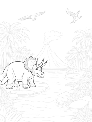 Triceratops in a Lush Prehistoric Jungle
