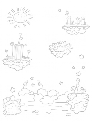 Floating Islands with Giant Mushrooms and Waterfalls