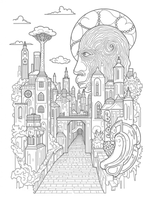 Gears, Titans, and Towering Trees in a Cityscape