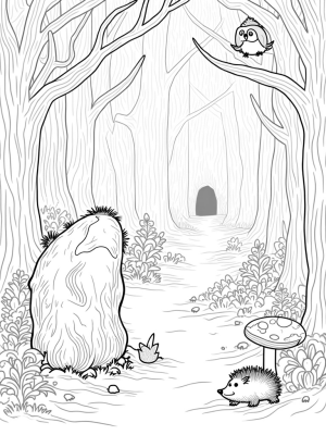 Whimsical Forest with Gruffalo Silhouette and Woodland Creatures