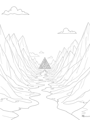 Mountain Range of Triangles with Floating Clouds