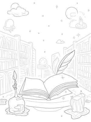 Floating Books and Enchanted Candles in a Magical Library