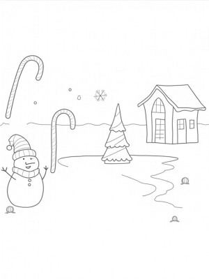 Candy Cane Winter Wonderland with Snowman and Gingerbread House