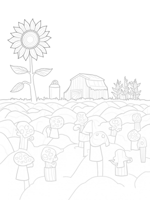 Giant Sunflower Windmill and Colorful Farm Scene