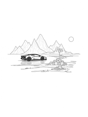 Floating Lamborghini Over a Shimmering Lake
