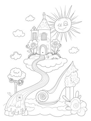 Dreamhouse on Clouds with Rainbow Slide and Cupcake Gazebo