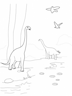 Prehistoric Jungle with Brachiosaurus and Stegosaurus