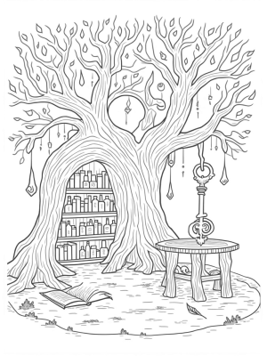 Mystical Library Inside an Ancient Tree