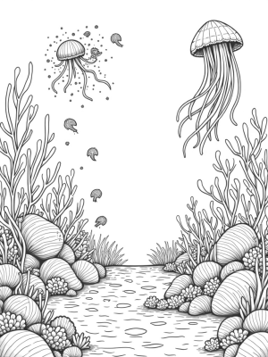 Underwater Garden with Seashell Flowerpots and a Jellyfish