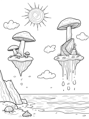 Floating Islands with Mushrooms and Waterfalls