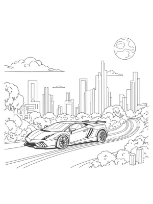 Futuristic Lamborghini on a Neon Racetrack