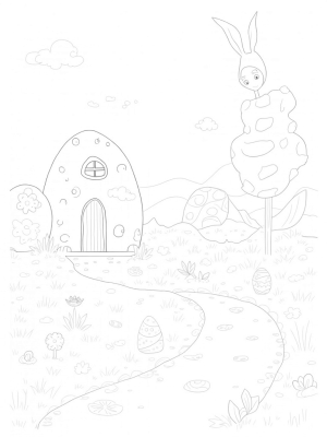 Whimsical Garden with Decorated Eggs and a Carrot Tree