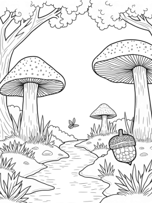 Enchanted Forest Glade with Giant Mushrooms and a River