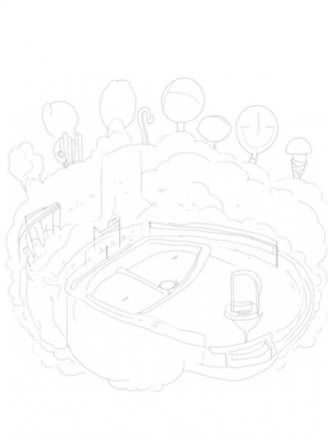 Sky-High Sports Arena with Candy Cane Goalpost