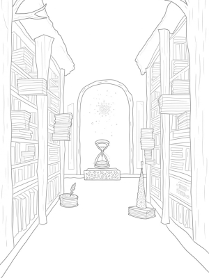 Enchanted Wizarding Library with Floating Candles and Spellbooks