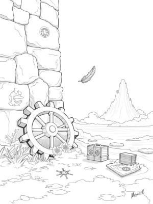 Mysterious Titan's Wall with Gears and Artifacts