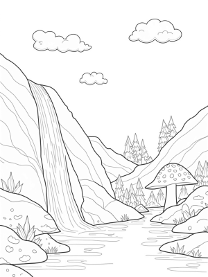 Cascading Waterfall Transforming into Flowers