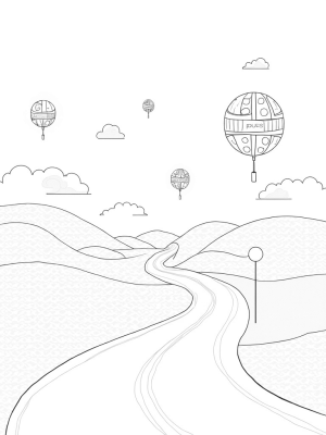 Floating Buses in a Whimsical Cityscape