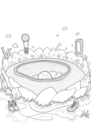 Flower-Shaped Sports Arena with Giant Hoops and Soccer Balls