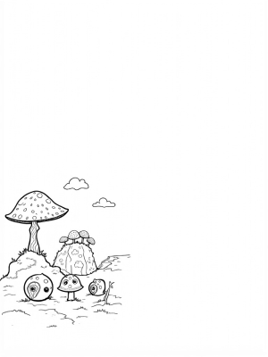 Oversized Mushrooms and Twisted Trees in a Forest Clearing
