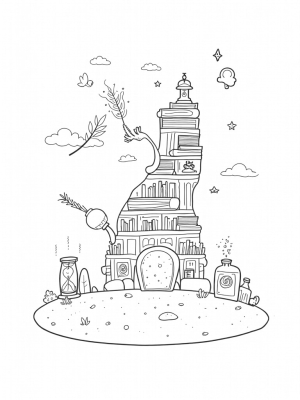 Enchanted Library with Floating Books and Spells