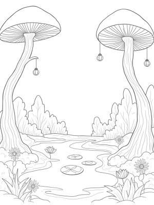 Oversized Mushrooms and a Sparkling Pond