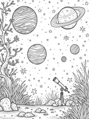 Cosmic Garden with Floating Celestial Bodies