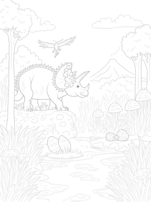 Triceratops in a Lush Prehistoric Jungle
