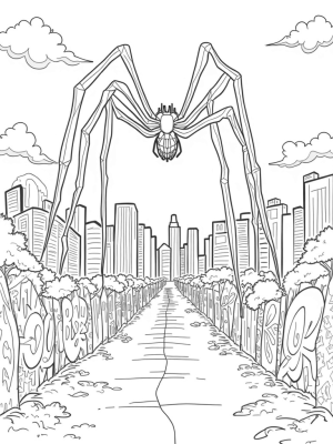 Spider Silhouette Over Cityscape with Urban Park