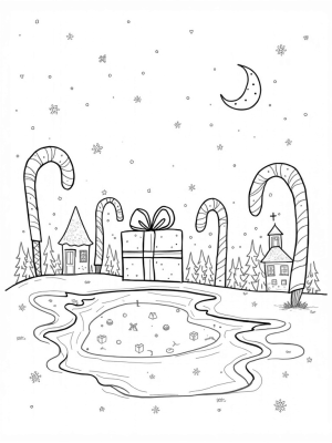 Candy Cane Winter Village with Giant Gift Box