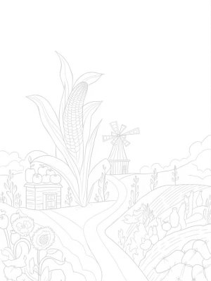 Giant Corn Stalk and Whimsical Farm Scene