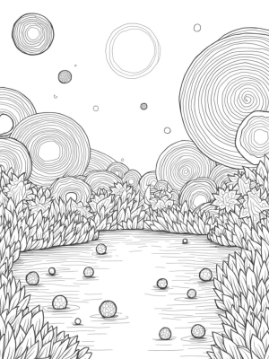 Cosmic Garden with Floating Planets and Colorful Marbles