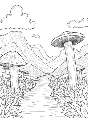 Serene Valley with Giant Flower and Mushrooms