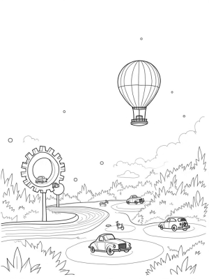 Floating Vintage Cars and a Giant Hot Air Balloon Cityscape