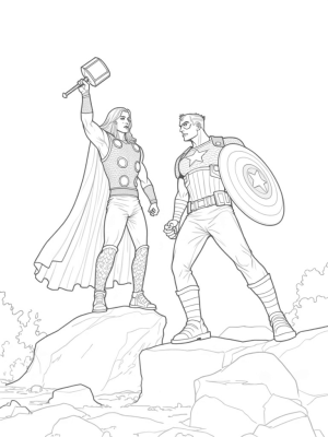 Thor and Captain America in Epic Battle Pose