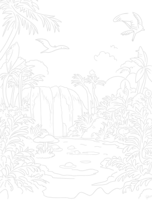 Prehistoric Jungle with Dinosaurs and Waterfalls