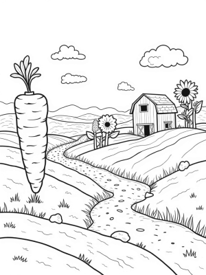 Oversized Fruits and Vegetables in a Whimsical Farm Landscape