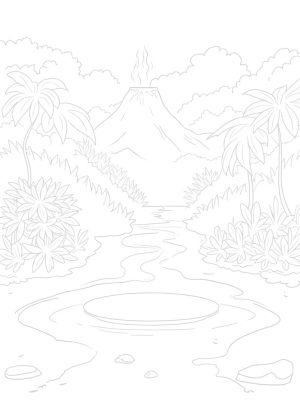 Colossal Dinosaur Footprint in a Prehistoric Jungle