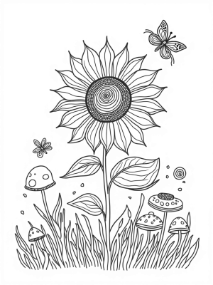 Oversized Flower Garden with Sunflower and Butterflies