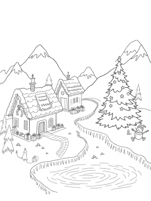 Holiday Village with Gingerbread House and Snowman