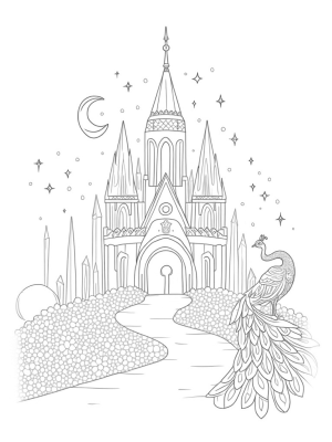 Sparkling Crystal Castle with a Majestic Peacock